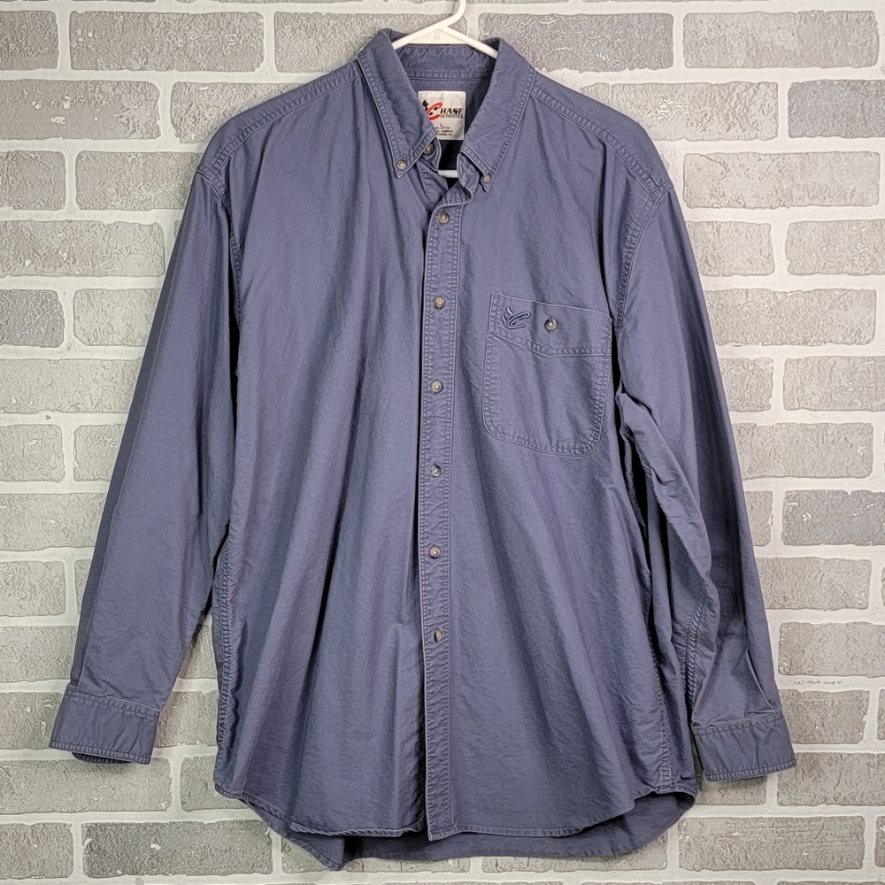 Chase Authletics Racing Blue Casual Button Down Long Sleeve Men's Size L